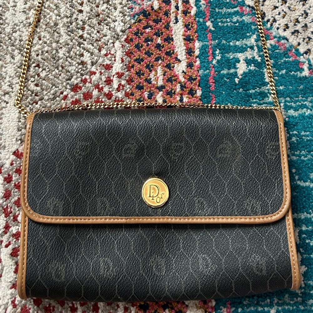Vintage Christian Dior honeycomb canvas chain shoulder bag